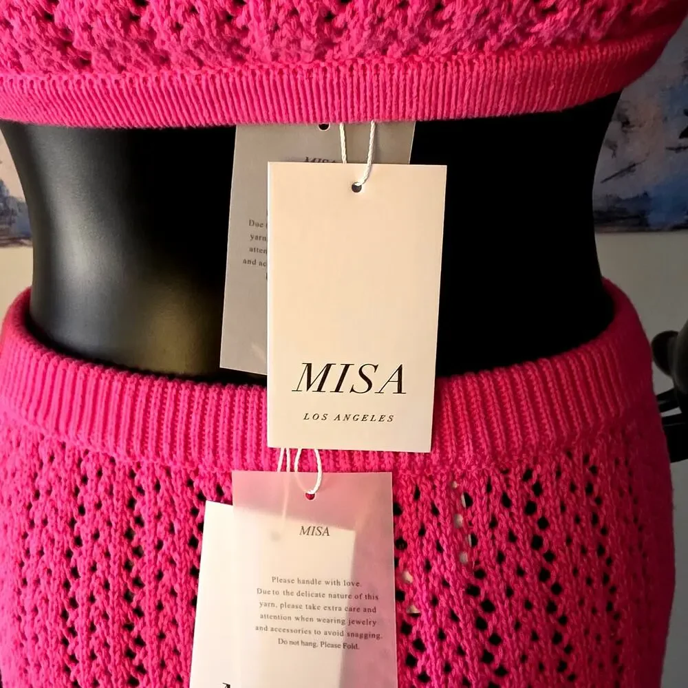 MISA Los Angeles Flamingo Pink Crochet 2 Piece Set NWT - Picture 7 of 16